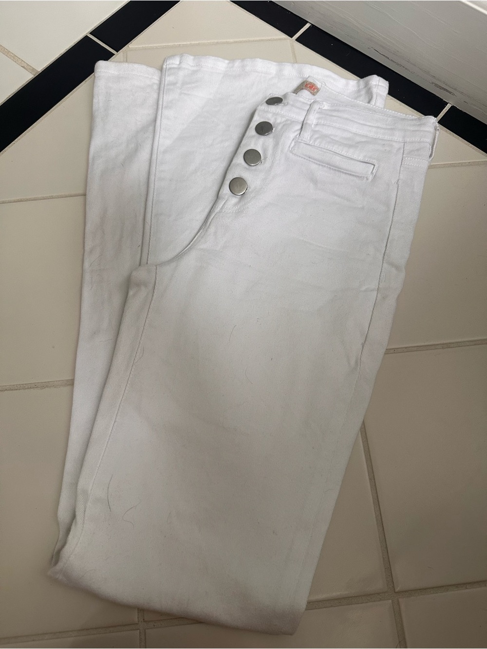 Gianni Bini White Wide Leg Jeans with Exposed Button Fly